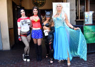 <p>Cosplayers dressed as Harley Quinn, Wonder Woman, Catwoman, and <em>Frozen</em>‘s Elsa at Comic-Con International on July 19, 2018, in San Diego. (Photo: Araya Diaz/Getty Images) </p>