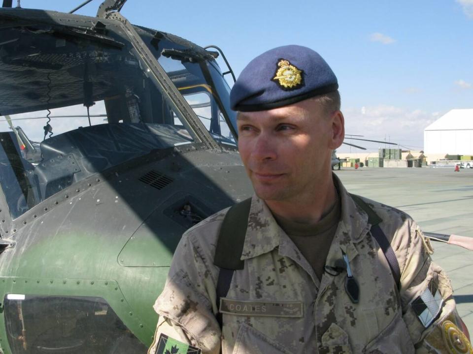 Col. Christopher Coates talks to media at the Kandahar Airfield in Afghanistan on April 6, 2009. Coates, who was later promoted to Lt.-Gen, left the military last summer. (THE CANADIAN PRESS/Patrice Bergeron - image credit)