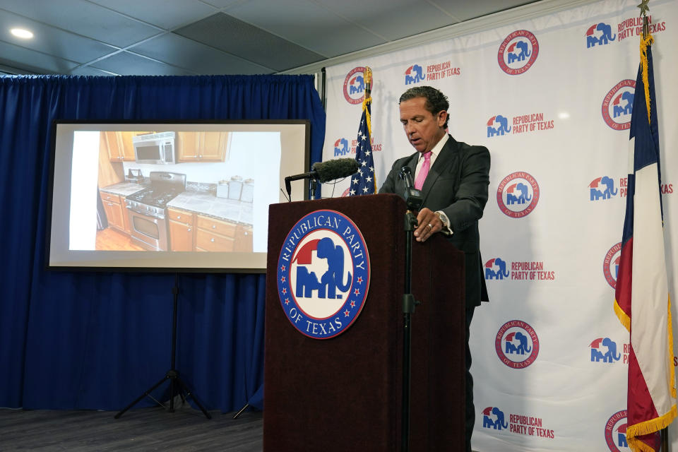 Tony Buzbee, attorney for impeached Texas Attorney General Ken Paxton, speaks during a news conference at the Republican Party of Texas headquarters in Austin, Texas, Wednesday, June 7, 2023. (AP Photo/Eric Gay)