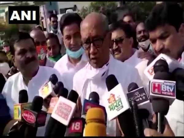 Senior Congress leader Digvijaya Singh speaking to media in Indore on Saturday. Photo/ANI