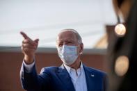 Democratic U.S. presidential nominee Joe Biden delivers remarks in Manitowoc, Wisconsin