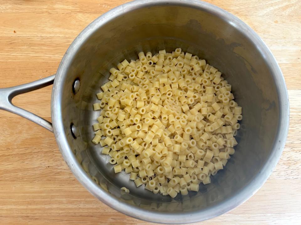 Cooked pasta for Ina Garten's winter minestrone soup