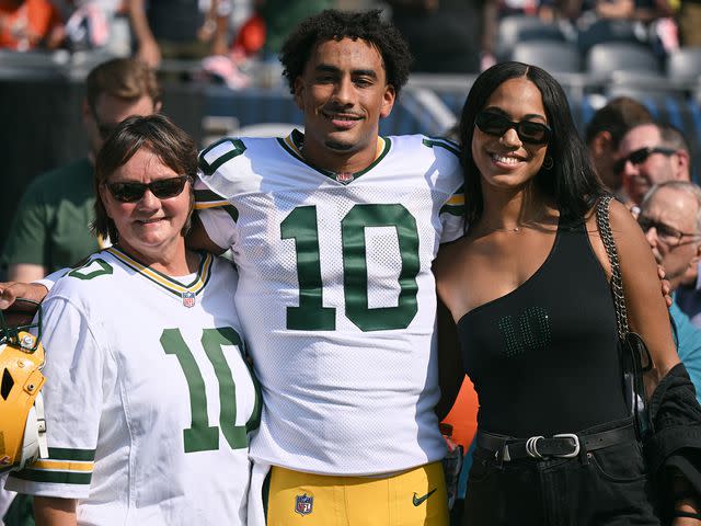 <p>Quinn Harris/Getty</p> Jordan Love with his mother Anna Love and girlfriend Ronika Stone prior to a game against the Chicago Bears in 2023.