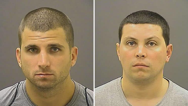 Scott Smith (left) and Andrew Nappi were arrested in relation to an incident that left a Ravens fan in critical condition. (Baltimore Police via Baltimore Sun)