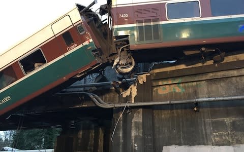 Photograph posted on Twitter by Pierce Co Sheriff's Department shows Amtrak train derailment near Tacoma