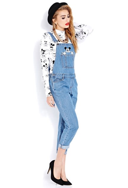 <div class="caption-credit">Photo by: Forever 21</div><div class="caption-title">Favorite Mickey Denim Overalls</div>See what I mean? It's like middle school all over again - except for the black heels, of course! <i><br> <a rel="nofollow noopener" href="http://www.forever21.com/Product/Product.aspx?BR=f21&Category=Promo-Mickey-Co-Collection&ProductID=2000065891&VariantID=" target="_blank" data-ylk="slk:Buy it for $29.80 at Forever 21;elm:context_link;itc:0;sec:content-canvas" class="link ">Buy it for $29.80 at Forever 21</a></i>