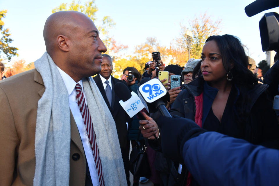 Natasha Alford (right) and TheGrio owner Byron Allen, in front of the Supreme Court in November 2019. (Photo: Getty Images for Entertainment S)