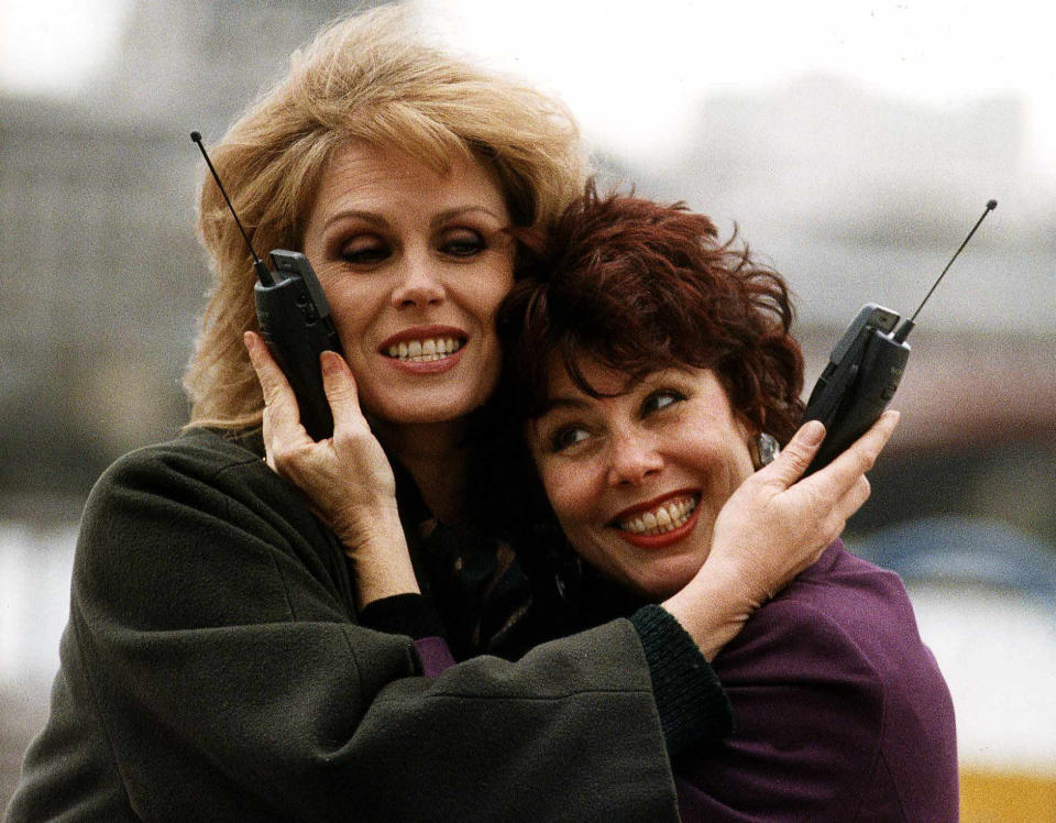 Joanna Lumley actress and Ruby Wax comedian celebrate the launch of a new Cellnet lifetime system