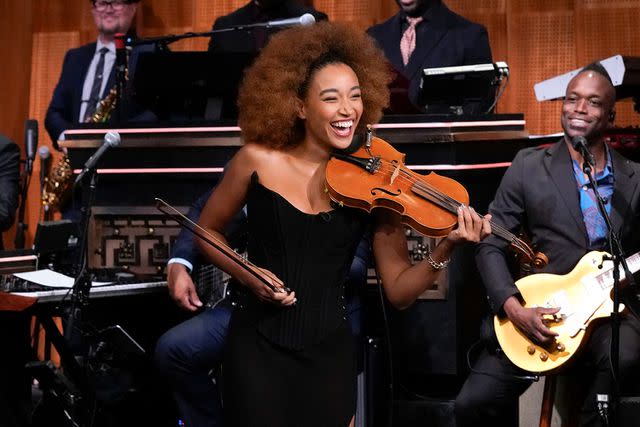 <p>Rosalind O'Connor/NBC via Getty</p> Amandla Stenberg playing the violin on 'The Tonight Show with Jimmy Fallon'