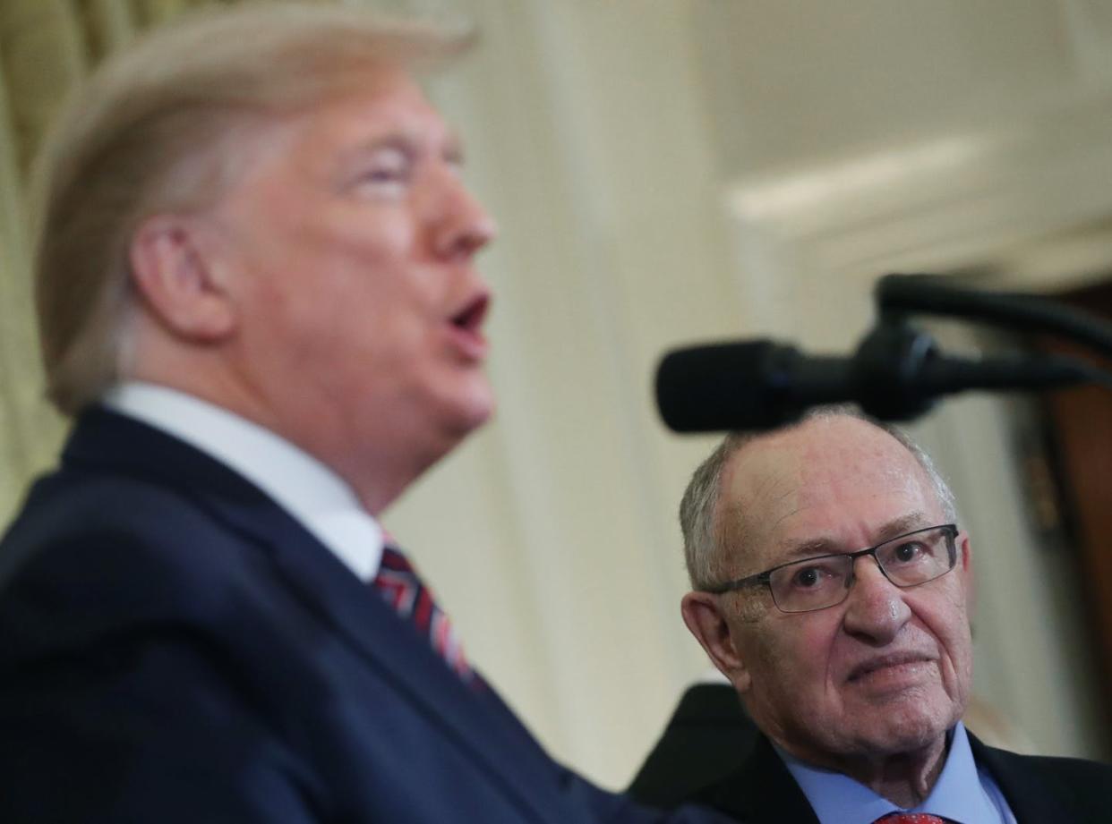 <span class="caption">Trump has employed the services of constitutional law expert Alan Dershowitz.</span> <span class="attribution"><a class="link " href="https://www.gettyimages.com/detail/news-photo/professor-alan-dershowitz-listens-to-u-s-president-donald-news-photo/1193389321?adppopup=true" rel="nofollow noopener" target="_blank" data-ylk="slk:Mark Wilson/Getty Images;elm:context_link;itc:0;sec:content-canvas">Mark Wilson/Getty Images</a></span>