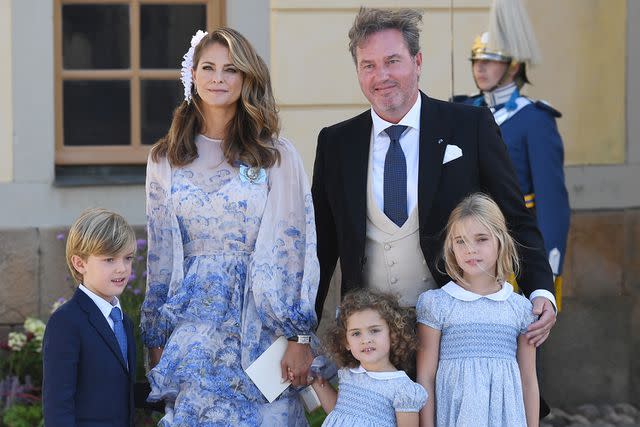 Rune Hellestad/Getty Images Prince Nicolas, Princess Madeleine, Princess Adrienne, Princess Leonore, and Christopher O'Neill at Prince Julian's baptism in August 2021.