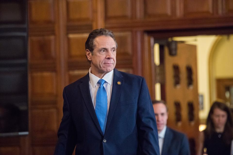 Gov. Andrew Cuomo entered the Red Room at the state Capitol on March 15, 2020, to give a daily briefing on the spread of coronavirus.