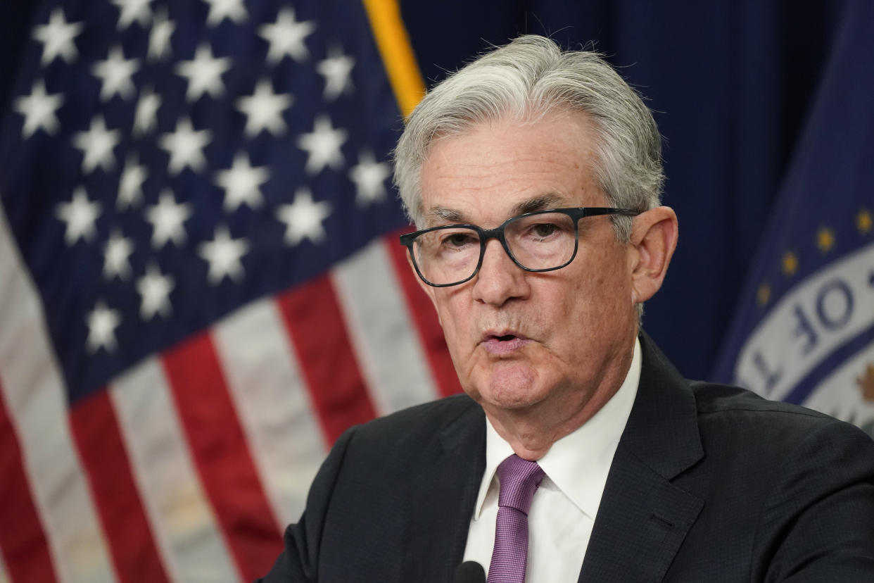 Federal Reserve Chairman Jerome Powell speaks during a news conference at the Federal Reserve Board building in Washington, Wednesday, July 27, 2022. (AP Photo/Manuel Balce Ceneta)