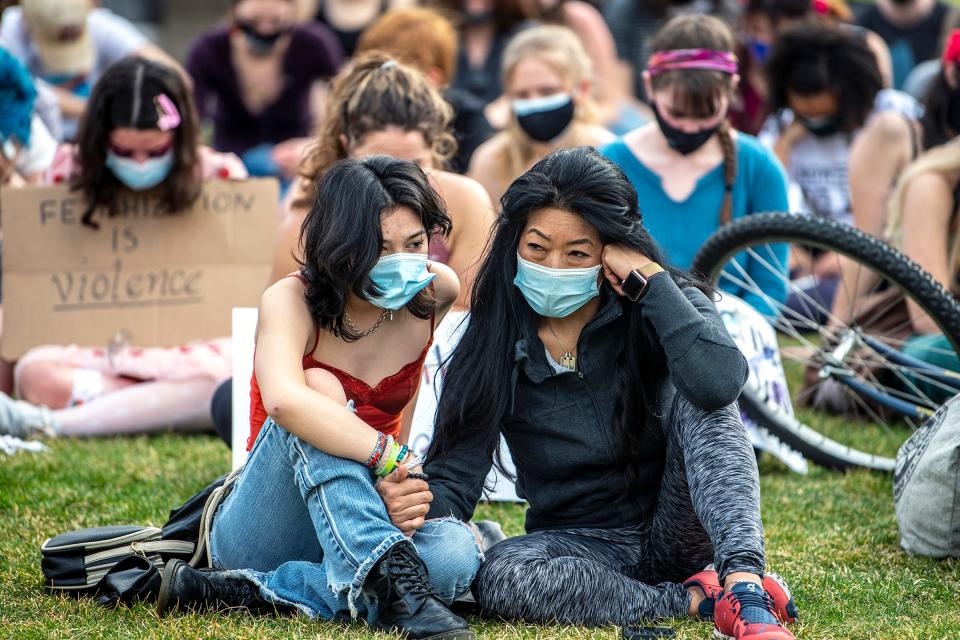 Protesting violence against Asian Americans on March 24, 2021, at a Pittsburgh rally organized by Asian American student and labor groups.