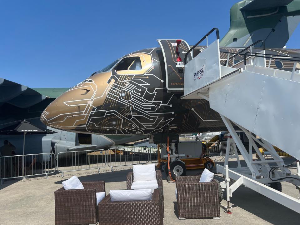 Embraer E195-E2 at the Farnborough International Airshow.