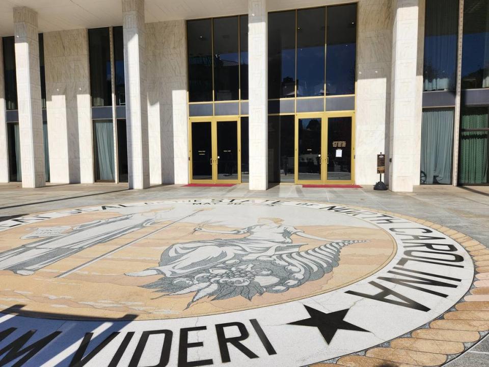 The state seal of North Carolina in front of the Legislative Building, where the General Assembly convenes, photographed on Nov. 23, 2022. Dawn Baumgartner Vaughan/dvaughan@newsobserver.com