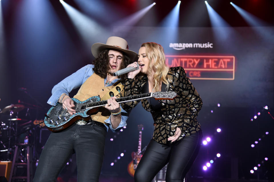 Gabby Barrett, right, performs in February in Nashville, Tennessee.<span class="copyright">Photo by John Shearer/Getty Images for Amazon Music</span>