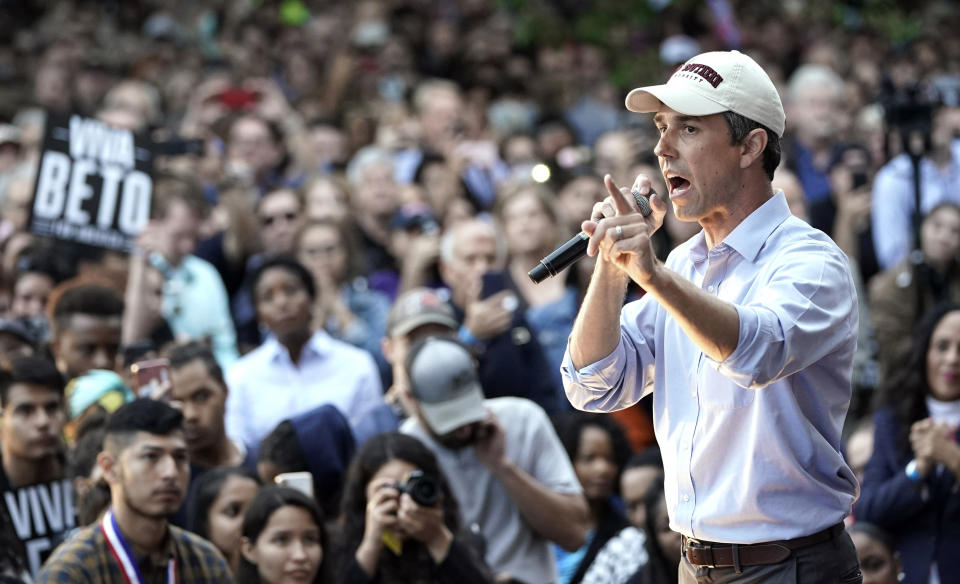 Democratic presidential candidate and former Texas congressman Beto O'Rourke speaks during his presidential campaign kickoff rally in Houston, Saturday, March 30, 2019. (AP Photo/David J. Phillip)