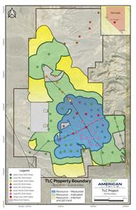 TLC Project Mineral Resource Block Outline and Drill Hole Location Map