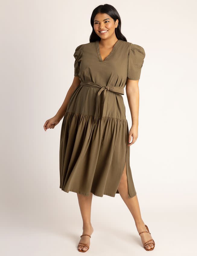 Plus-Size Puff Sleeve Midi Dress