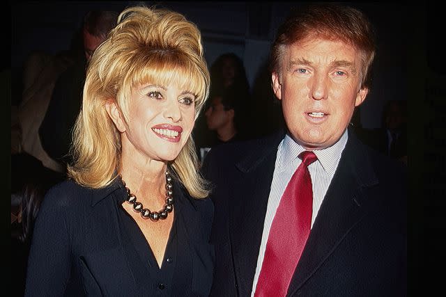 Rose Hartman/Getty Ivana (nee Zelnickova) and Donald Trump pose together at a Betsey Johnson fashion show in New York City, 1997