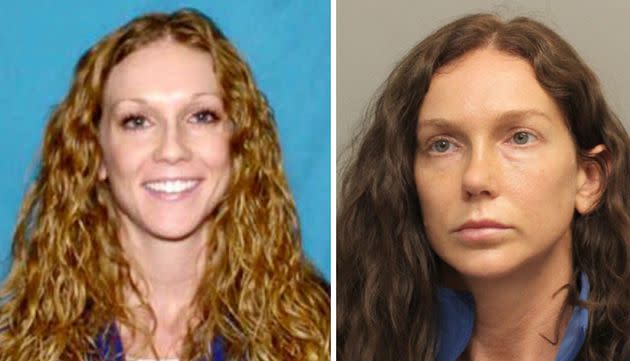 Kaitlin Armstrong before and after her arrest on a first-degree murder charge.