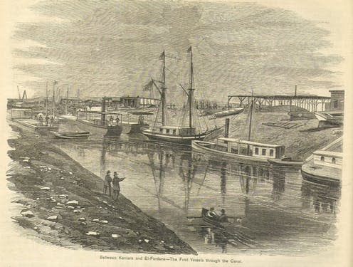 <span class="caption">Technical expertise comes first: the first vessels through the Suez Canal in 1869. </span> <span class="attribution"><a class="link " href="https://commons.wikimedia.org/wiki/File:SuezCanalKantara.jpg" rel="nofollow noopener" target="_blank" data-ylk="slk:Wikimedia Commons;elm:context_link;itc:0;sec:content-canvas">Wikimedia Commons</a></span>