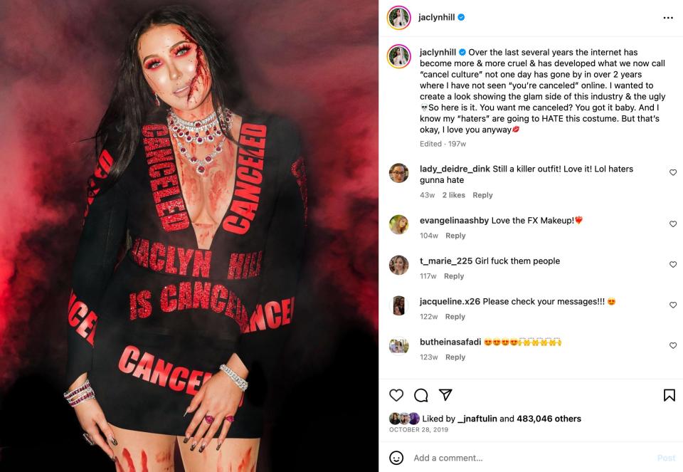 Jaclyn Hill wears a canceled Halloween costume in 2019.