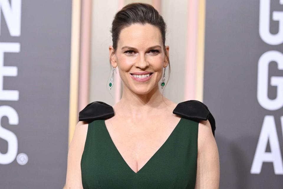 <p>Gilbert Flores/Variety via Getty</p> Hilary Swank at the 81st Annual Golden Globe Awards