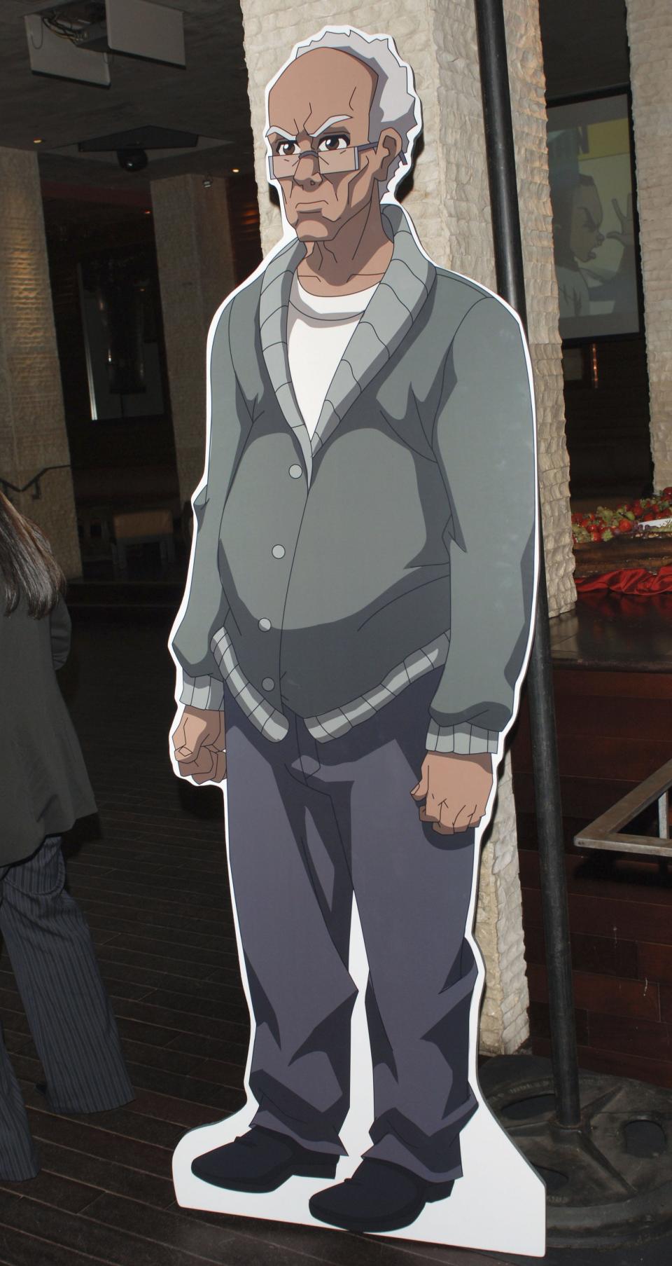 The character Robert 'Grandad' Freeman from the cartoon 'The Boondocks' wasn't having a fun time in an episode inspired that was inspired by the sitcom 'Good Times.' Pictured is a cardboard cut-out of Grandad at the Los Angeles Launch Party For The TV Series 'The Boondocks' in 2005 in Hollywood, California.
