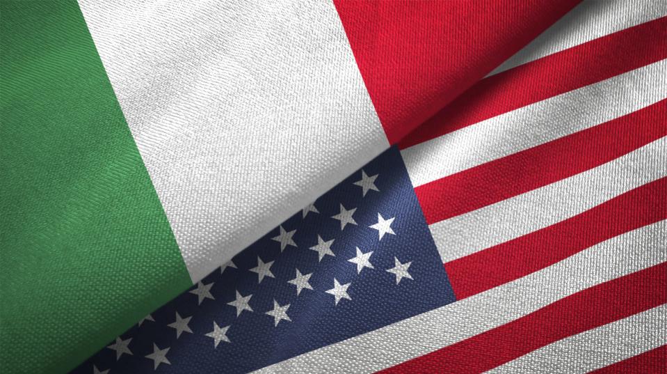 Italy flag and American flag