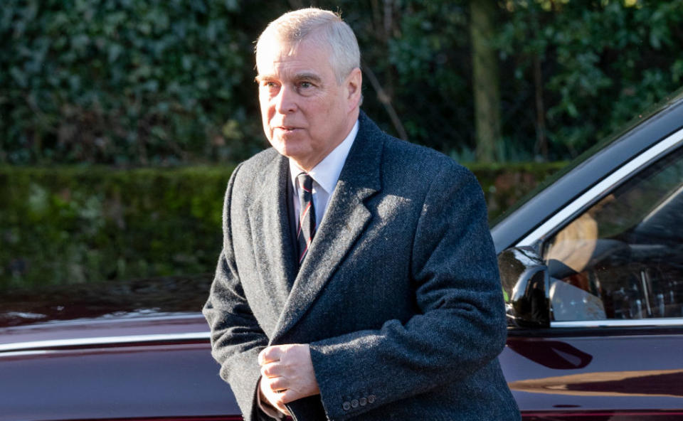 KING'S LYNN, ENGLAND - JANUARY 19: Prince Andrew, Duke of York attends church at St Mary the Virgin at Hillington in Sandringham on January 19, 2020 in King's Lynn, England. (Photo by Mark Cuthbert/UK Press via Getty Images)