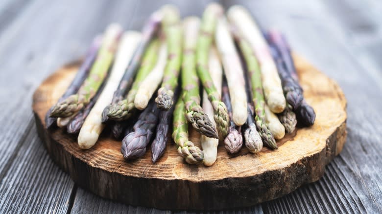 Purple, white, and green asparagus