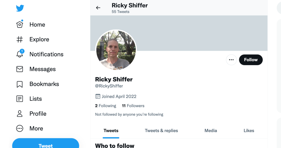 A photo of Ricky Shiffer, from his now-deleted Twitter account.