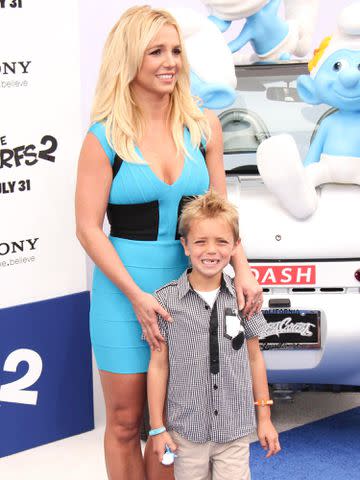 <p>Elizabeth Goodenough/Everett Collection/Alamy</p> Britney Spears and Jayden James Federline at the Los Angeles premiere of 'Smurfs 2' in 2013.