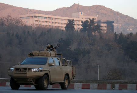 The Intercontinental Hotel is seen during an attack in Kabul, Afghanistan January 21, 2018.REUTERS/Mohammad Ismail