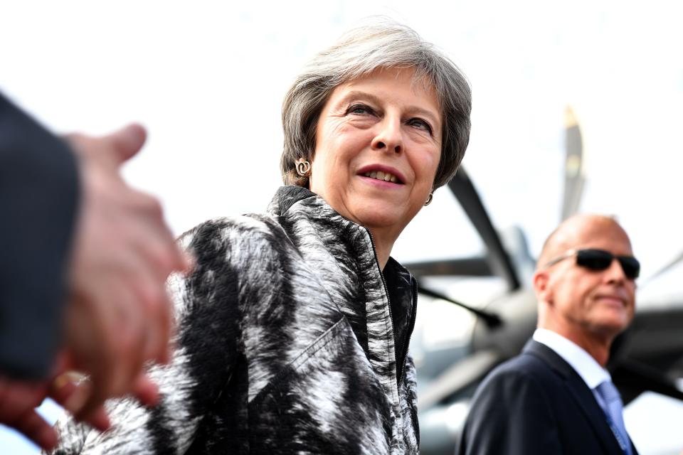 <em>Theresa May at Farnborough this morning ahead of a crunch vote (AFP/Getty)</em>