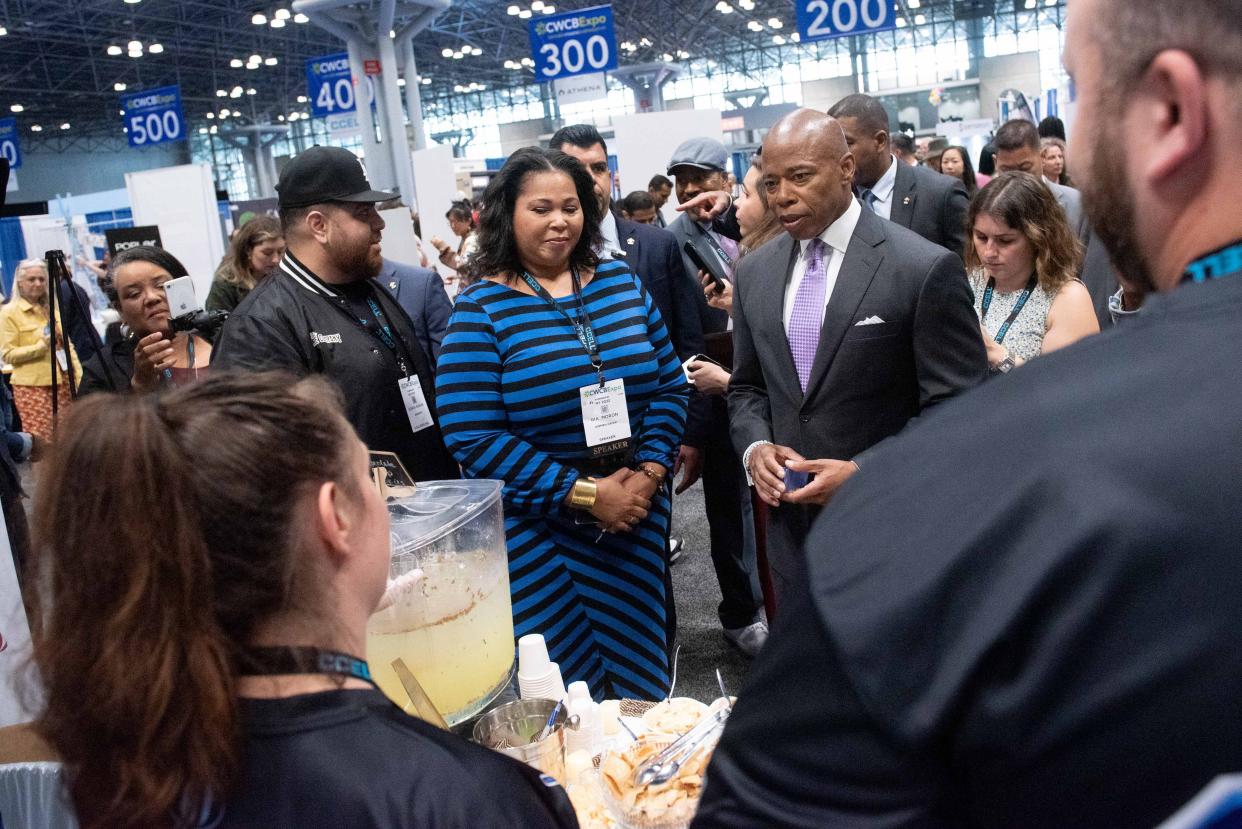 New York City Mayor Eric Adams appears at the Cannabis World Congress and Business Exposition at the Javits Center on Friday, June 3, 2022. 