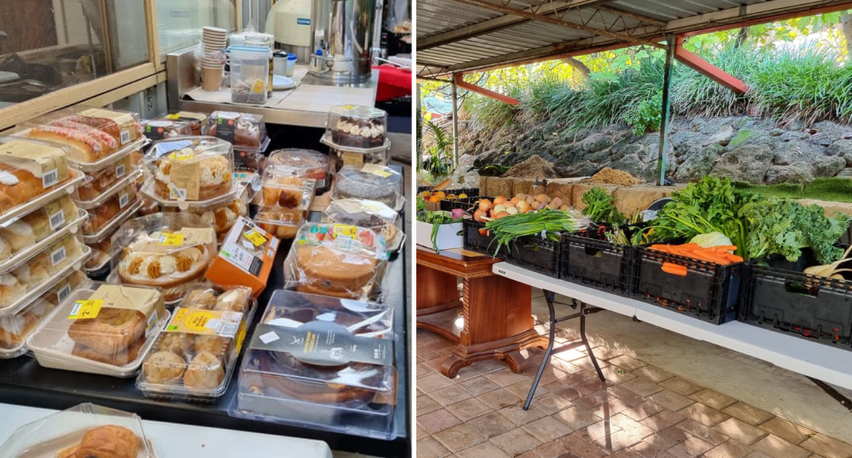 Baked goods (left) and vegetables (right) at the Happy Pantry in Perth.