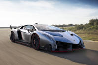 <p>We could have filled this slot with any number of Lambos, so why not pick on the most extreme model yet? Based on the Aventador, the 740bhp Veneno was built in coupé and roadster forms, with total production running to just 14 – each pre-sold at around €3m apiece.</p>