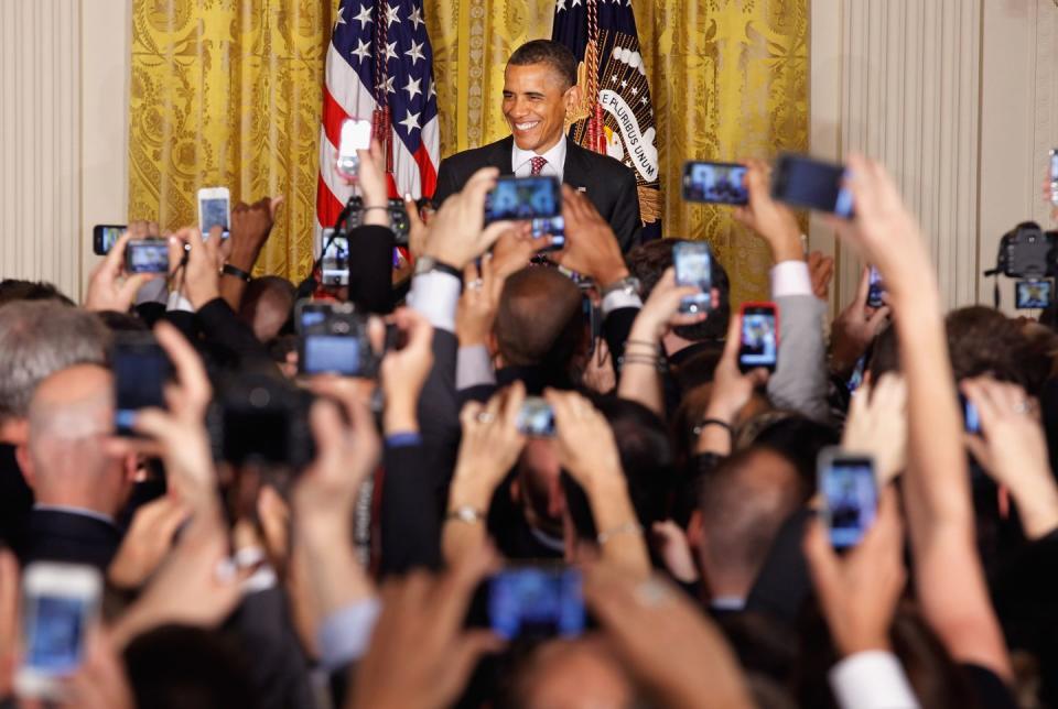 <p>In May 2012, President Obama became the first sitting president to declare his support for same-sex marriage. Here, President Obama hosts a reception in honor of Pride Month in the East Room of the White House on June 15, 2012. </p><p>That same year, Washington state governor Christine Gregiore signed a law legalizing same-sex marriage, but her opponents delayed the law being implemented until a referendum was passed in November of that year, <a href="https://www.usatoday.com/story/news/politics/2015/06/24/same-sex-marriage-timeline/29173703/" rel="nofollow noopener" target="_blank" data-ylk="slk:USA Today reports;elm:context_link;itc:0;sec:content-canvas" class="link "><em>USA Today</em> reports</a>. In a similar battle, New Jersey's Gov. Chris Christie vetoed a bill approved by legislators to allow same-sex marriage.<br></p><p>While many states were making strides towards legalizing same-sex marriage, a judge in Nevada uphold's a ban on gay marriage in the state.</p>