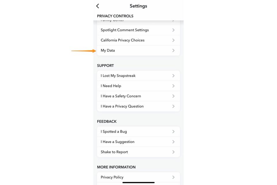 Snapchat's profile settings.