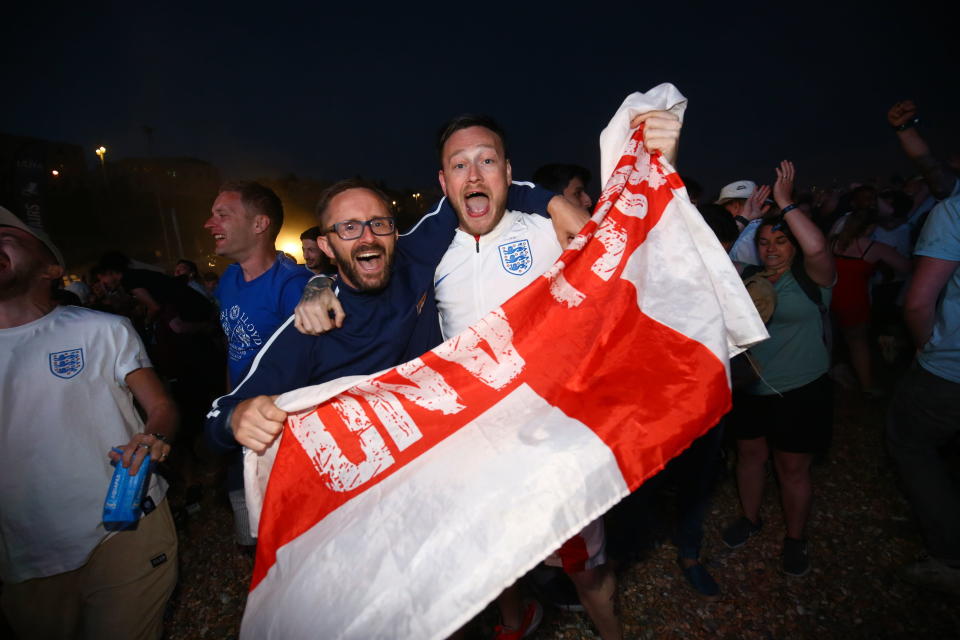 England fans celebrate after dramatic win over Colombia