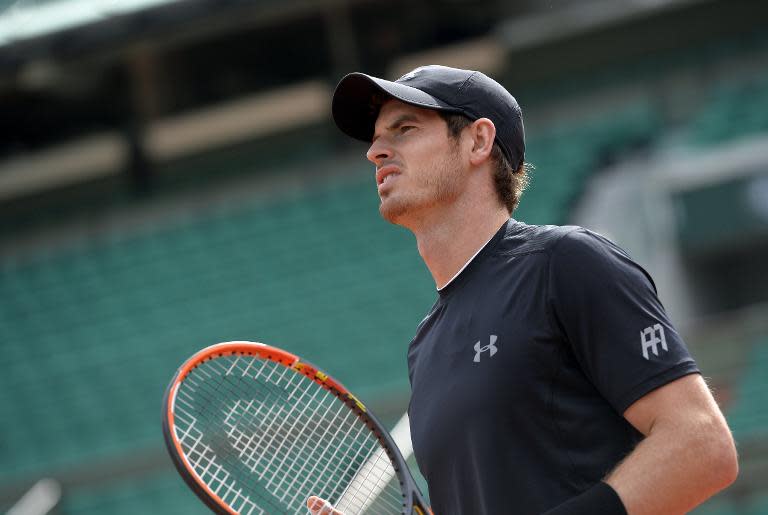 British tennis player Andy Murray takes part in a training session prior the 2015 French Open tennis championships at the Roland Garros stadium in Paris on May 20, 2015