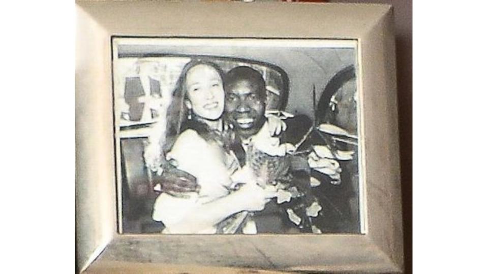 Clive Myrie and his wife Catherine on their wedding day in 1998