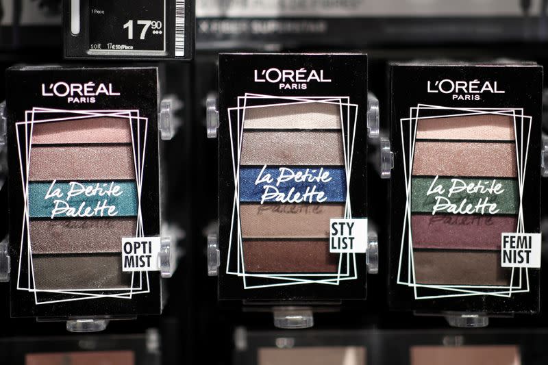 FILE PHOTO: L'Oreal make-up is displayed in a new beauty store "...le drugstore parisien" by French supermarket retailer Casino and beauty products group L'Oreal in Paris