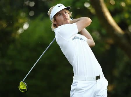 Russell Henley of the U.S. hits off the second tee during first round play of the Masters golf tournament at the Augusta National Golf Course in Augusta, Georgia April 9, 2015. REUTERS/Mark Blinch