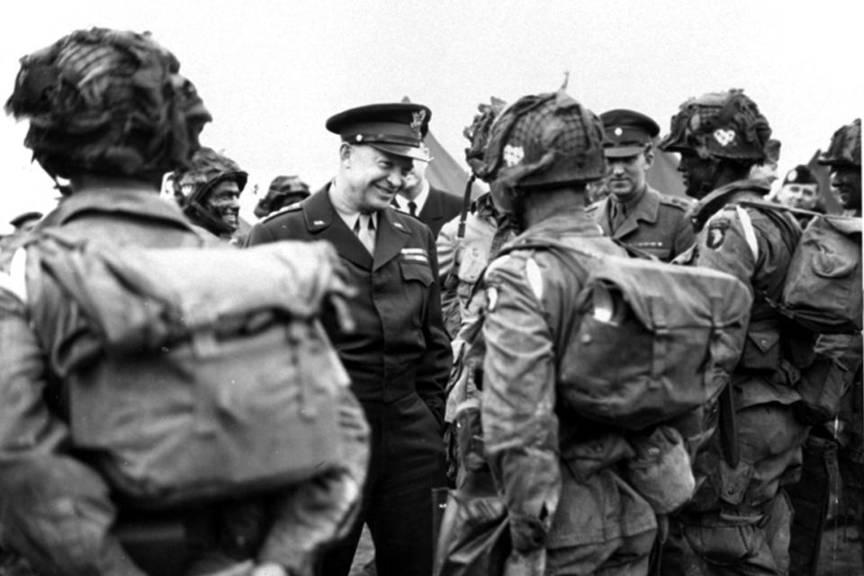 Gen. Dwight D. Eisenhower, the supreme Allied commander, meets with paratroopers shortly before the invasion. “Operation Overlord, the Allied invasion of Europe, began at precisely 15 minutes after midnight on June 6, 1944 — in the first hour of a day that would be forever known as D-Day,” wrote Cornelius Ryan in “The Longest Day.”