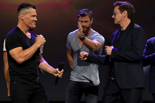 <p>Image Group LA via Getty</p> Josh Brolin, Chris Hemsworth, Robert Downey Jr. at the D23 Expo in 2017