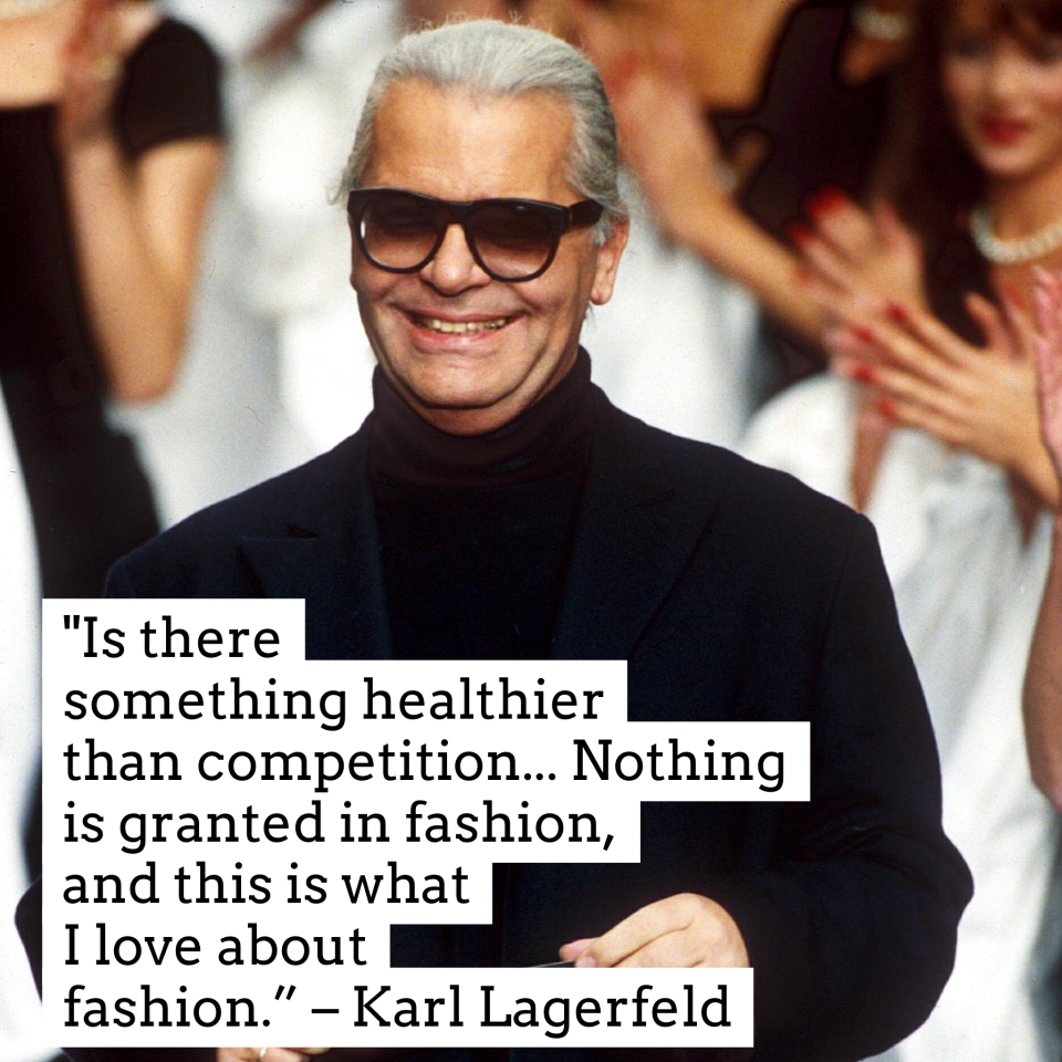 Karl Lagerfeld closing his Chanel show in 1995.